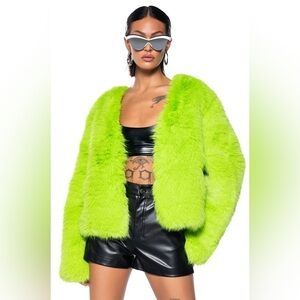 AKIRA Neon Green Faux Fur Jacket